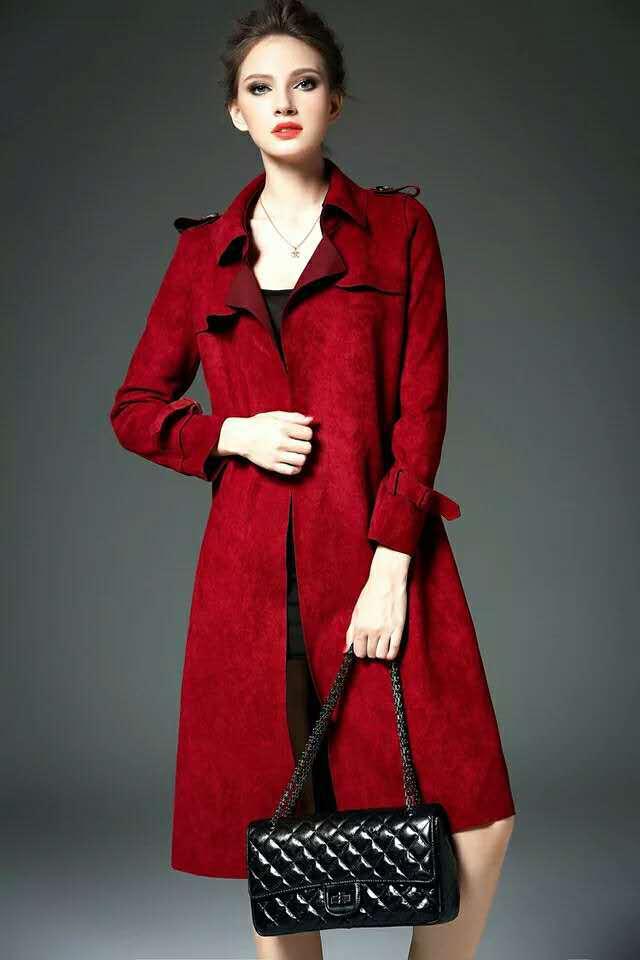 Autumn and winter new ladies fashion long slim slimming suede suede temperament windbreaker - Trendha