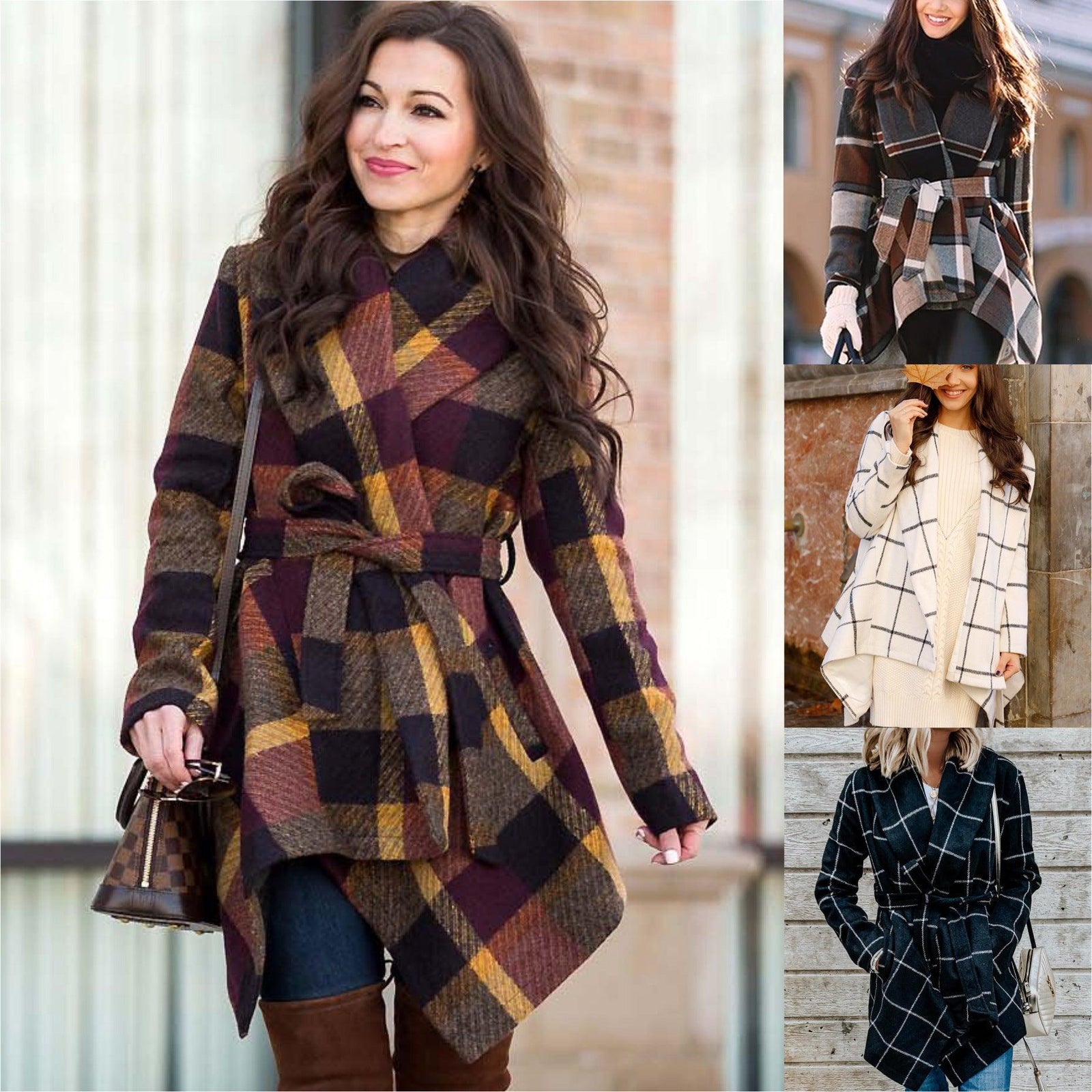 Woolen coat autumn and winter women's Plaid - Trendha