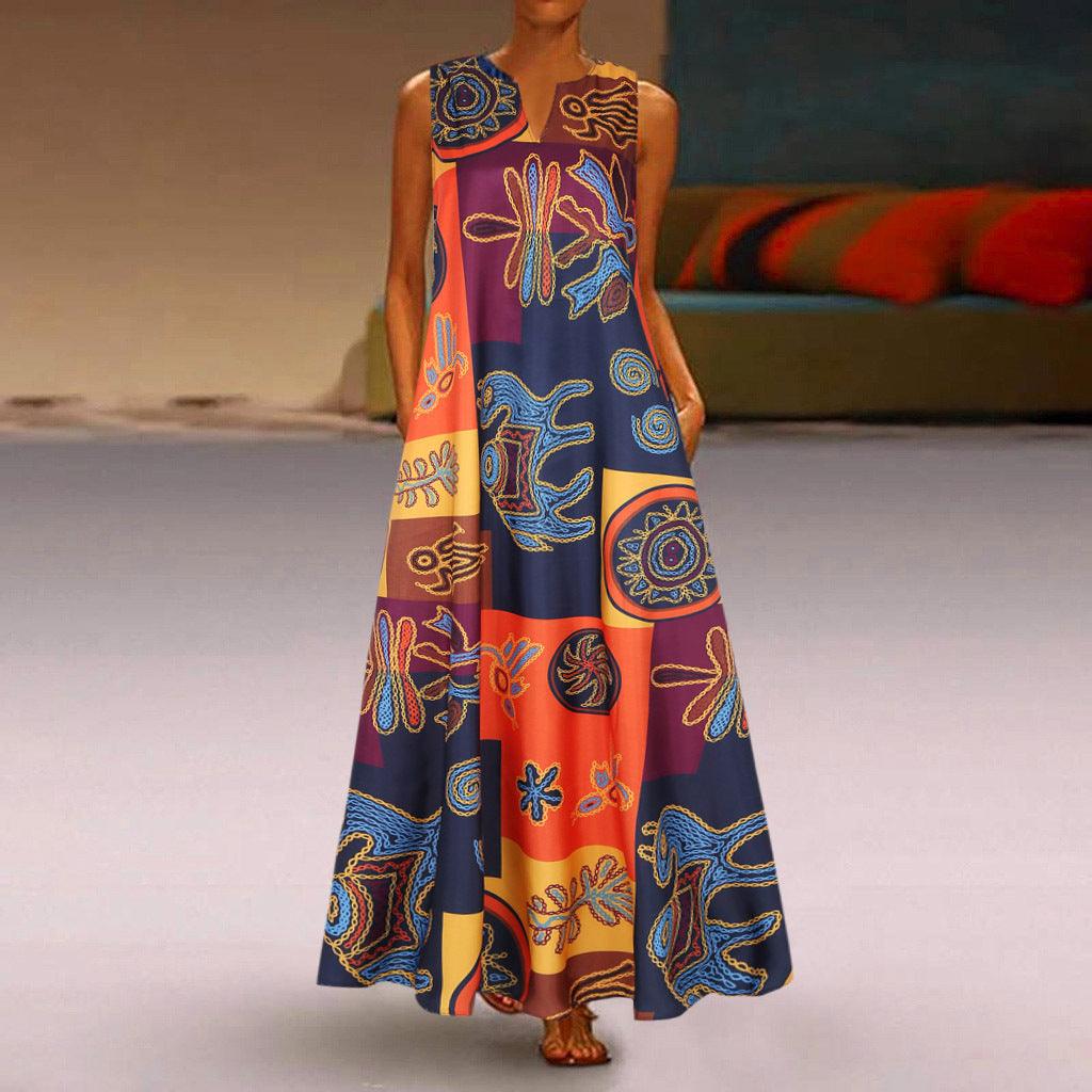 V-neck sleeveless dress with flower pocket - Trendha