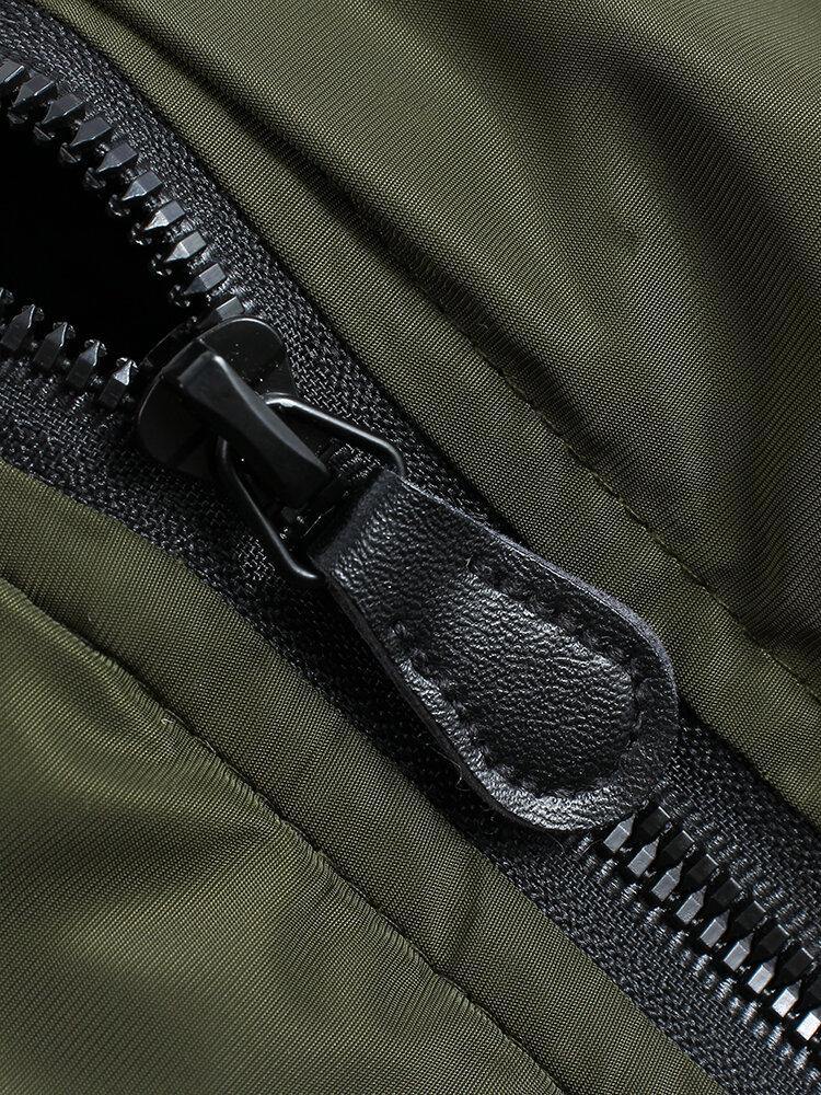 Mens Solid Color Zipper Side Pocket Windproof Bomber Jacket - Trendha