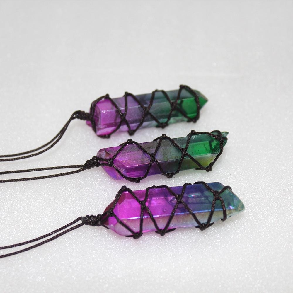 White Crystal Single Crystal Electroplating Double Color Net Pocket Necklace - Trendha