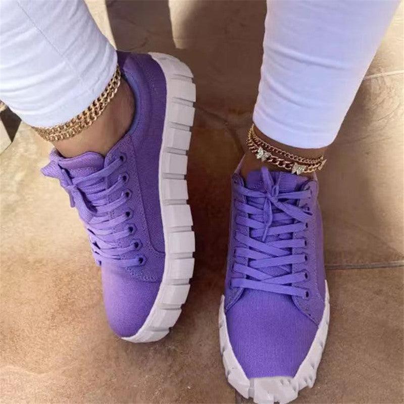 Casual Sports Lace-up PU Women's Shoes With Platform