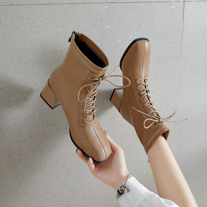 Fashion Heightened Middle Tube Strap Elastic Thin Leather Boots - Trendha