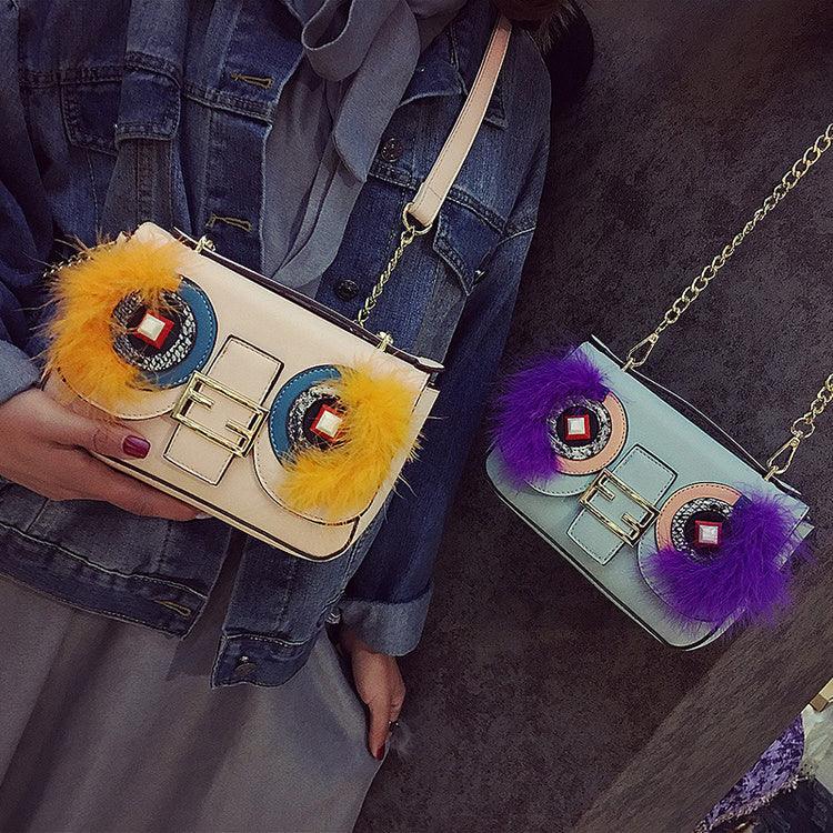 Spring new ladies bag fashion trend bag cartoon contrast color lock with cover bag shoulder oblique bag - Trendha
