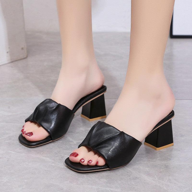Women's Chunky Heel Square Toe Sandals - Trendha