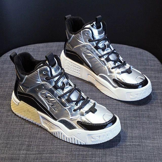 Metallic-Panel PU Chunky Sneakers