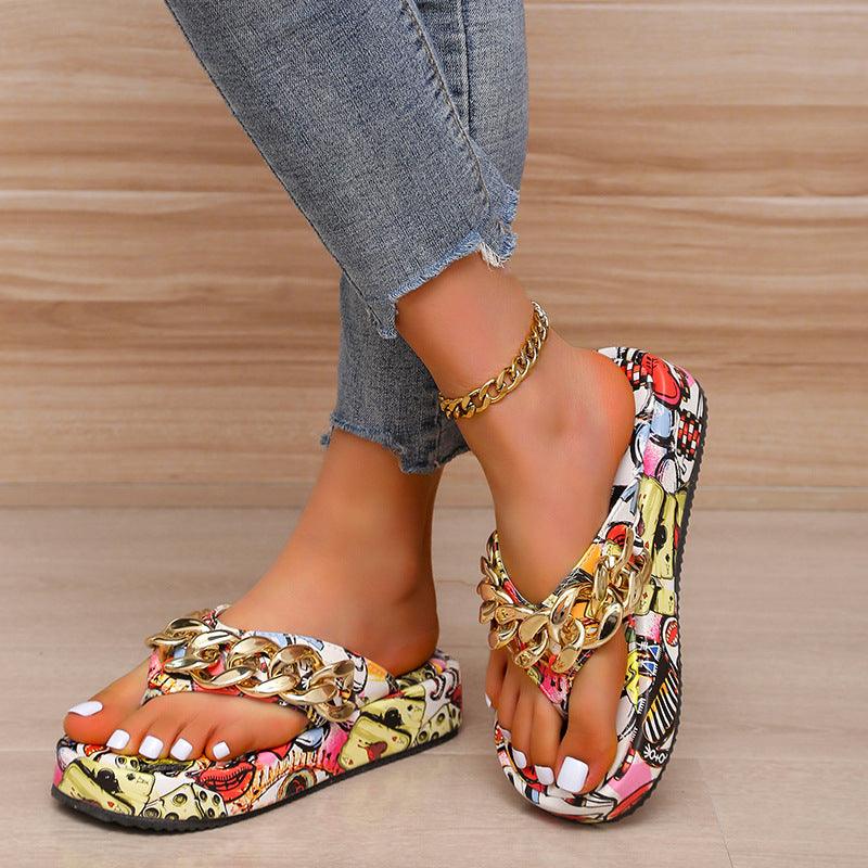 Women's Sandals And Slippers With Graffiti Platform - Trendha