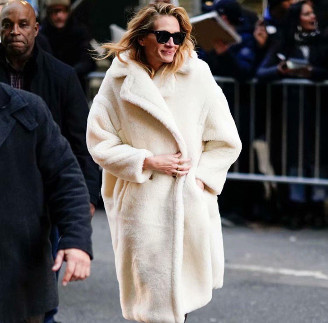 Mid-length lamb fur coat trench coat - Trendha