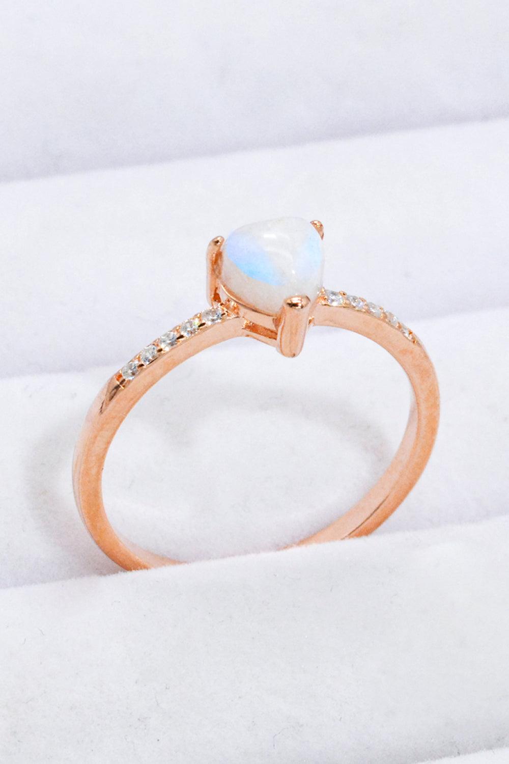 Natural Moonstone Heart 18K Rose Gold-Plated Ring - Trendha