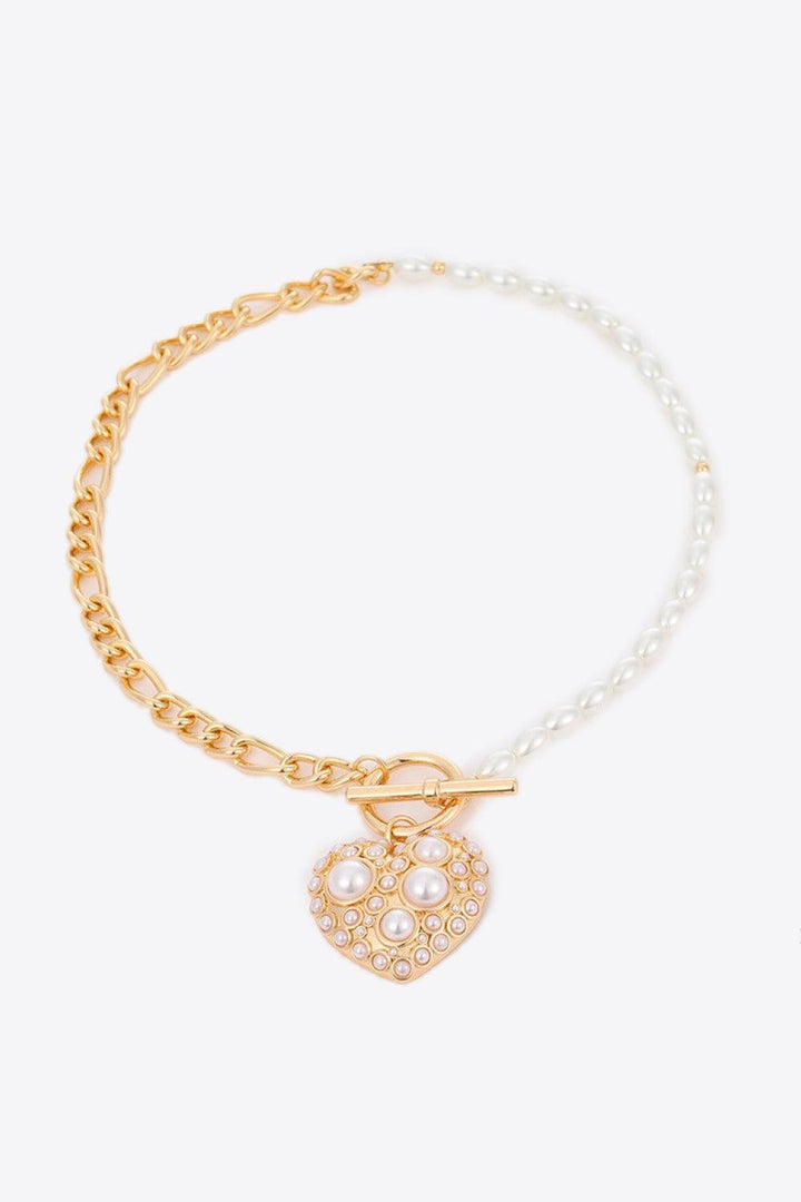 Heart Pendant Half Chain Half Pearl Necklace - Trendha