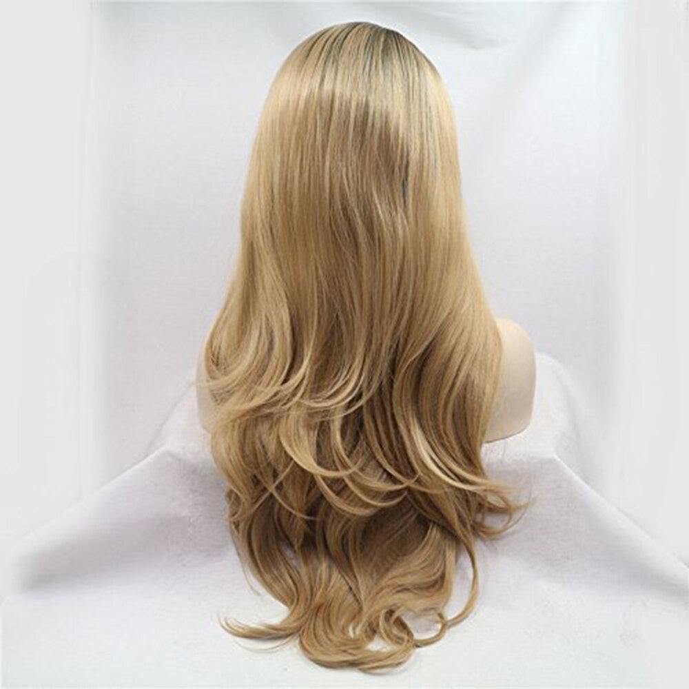 Fantasy Beauty Long Natural Wave Ombre Brown Blonde Synthetic Lace Front Wig Side Part Heat Resistant Fiber Hair Wigs For Women - Trendha