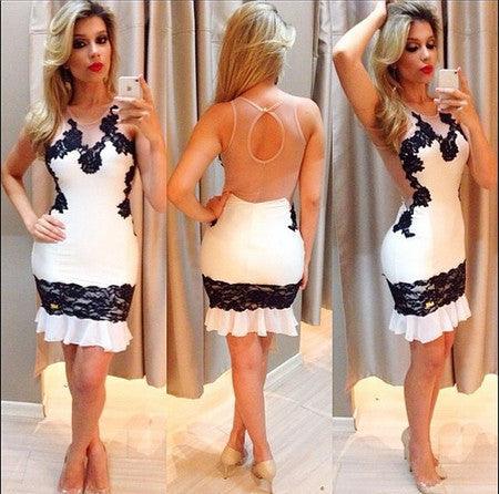 Embroidered perspective floral mesh stitching dress - Trendha