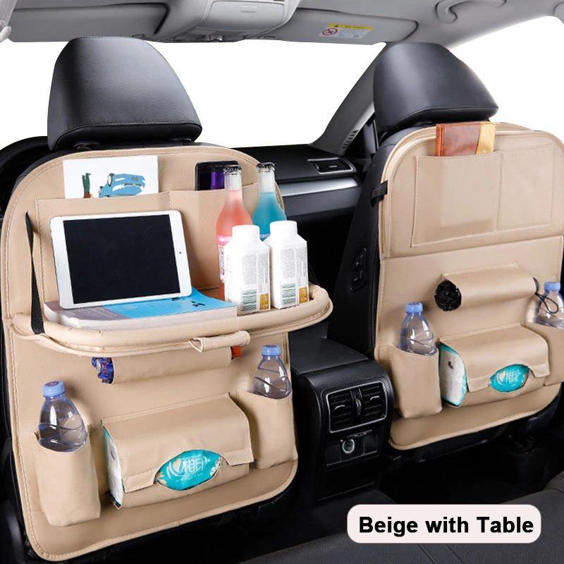 Car Seat Back Organizer Pu Leather Pad Bag Car Storage Organizer Foldable Table Tray Travel Storage Bag Auto Accessories - Trendha