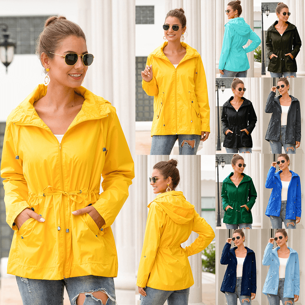 Waist Hooded Outdoor Hiking Rainproof Jacket - Trendha