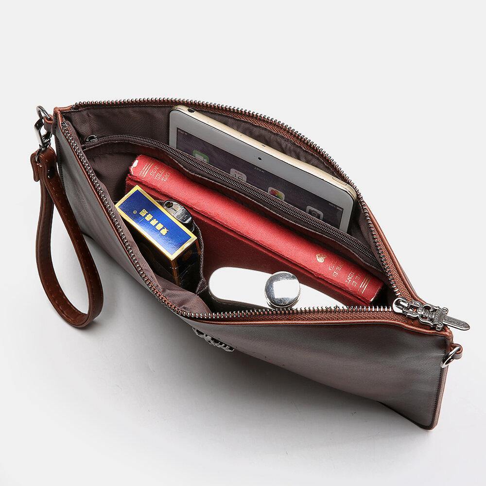 Men Faux Leather Retro Rivet Fashion Handcarry 6.3 Inch Phone Envelope Bag Clutch Bag Wrist Bag - Trendha