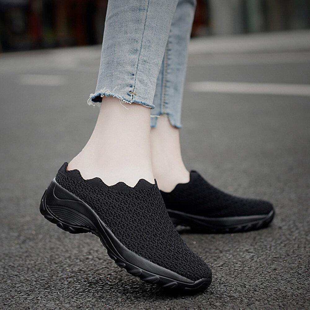 Women Mesh Solid Color Platform Backless Shoes - Trendha