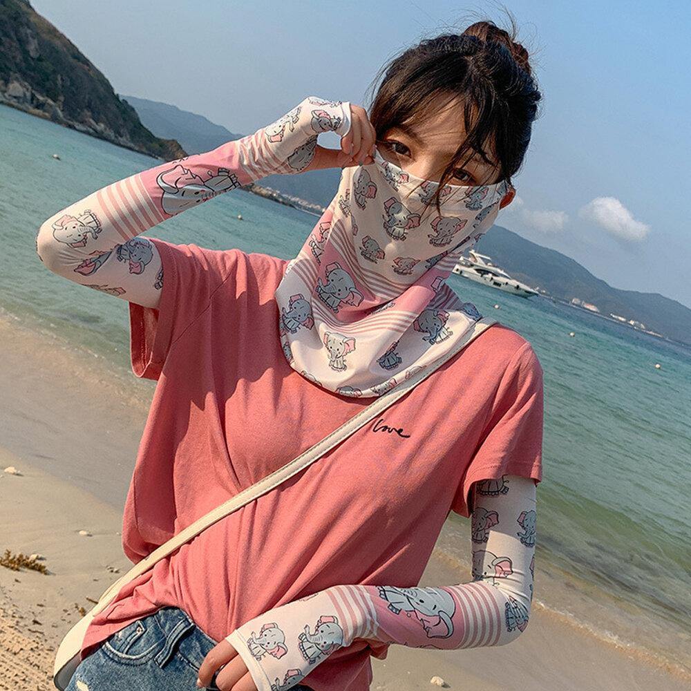 Women Sunscreen Outdoor UV Protection Ice Silk Sleeve Arm Guard Sleeve Cover Face Breathable Veil Mask - Trendha