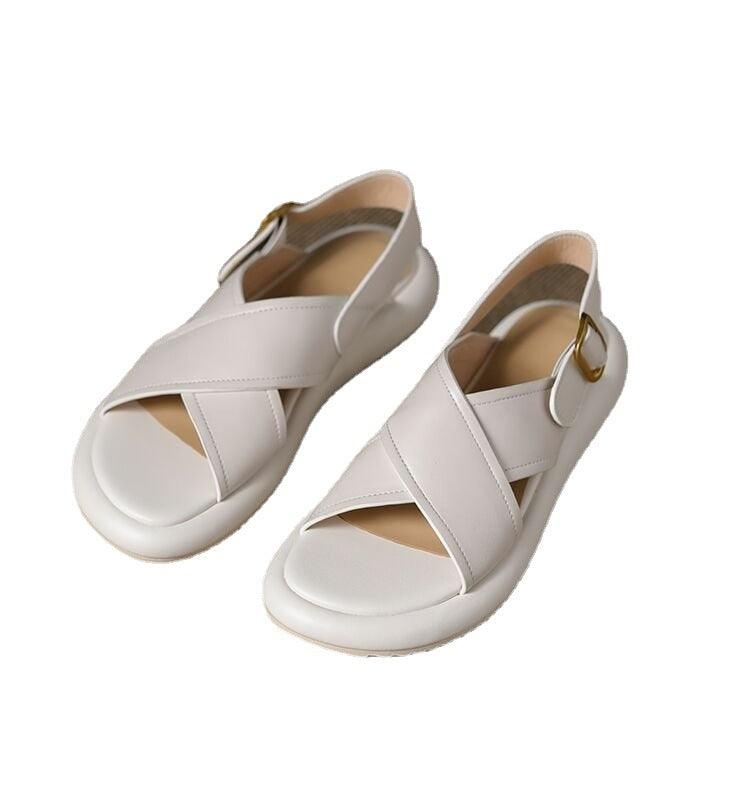 Women's Flat Non-slip Muffin Platform Cross Roman Sandals - Trendha