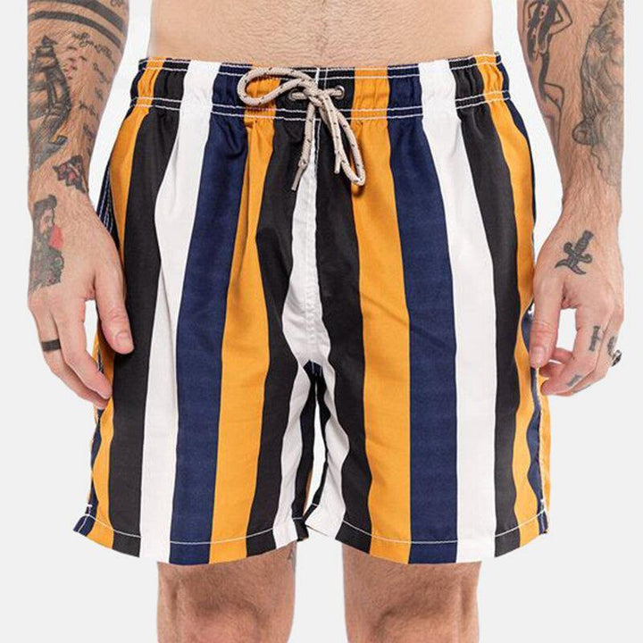 Men Colorful Stripe Shorts Quick Drying Mesh Lining Mid Length Beach Holiday Swim Trunks Shorts - Trendha