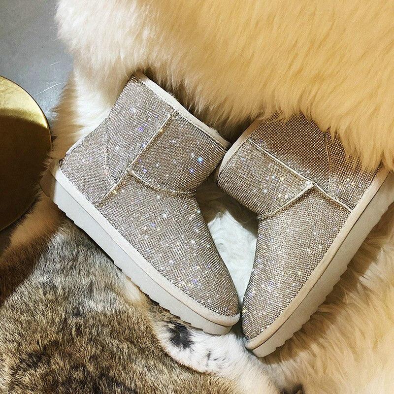 Female short boots with rhinestones and full snow boots - Trendha