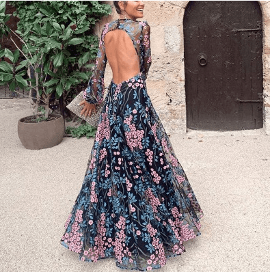 Sexy backless slim print long dress longuette - Trendha