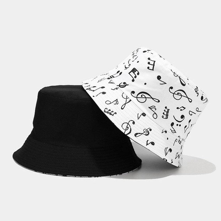 Women Cotton Musical Note Pattern Double-Sided Wearing Outdoor Travel Sunshade Bucket Hat - Trendha
