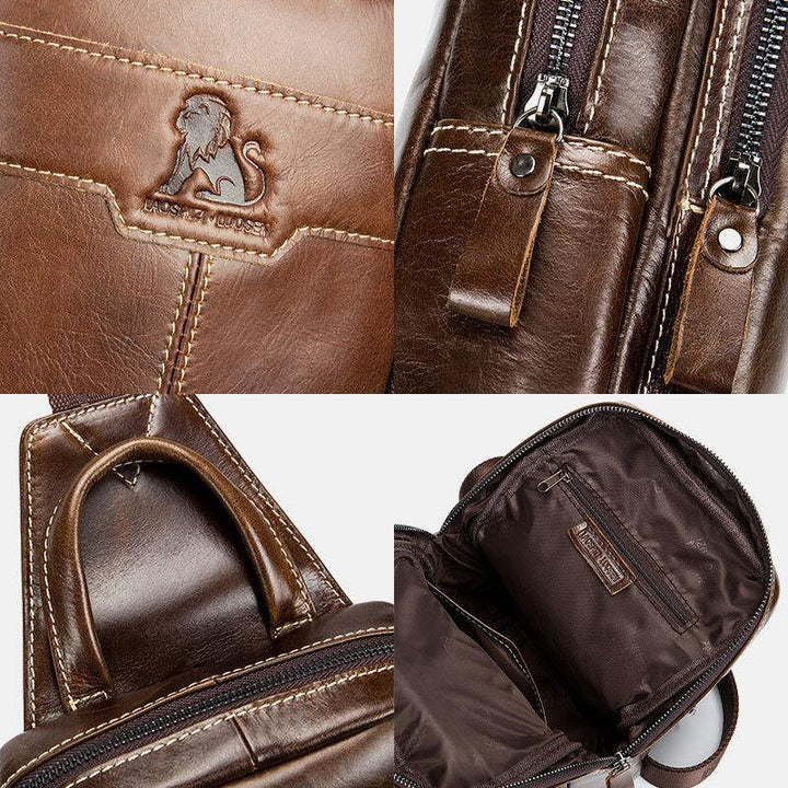 Men Genuine Leather Waxed Leather Cowhide Retro Fashion Business Chest Bag Shoulder Bag - Trendha
