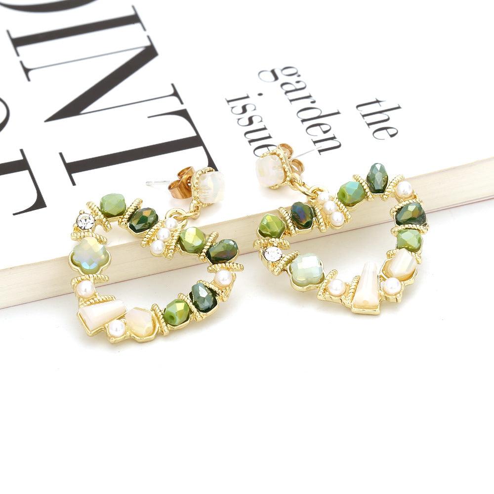 Crystal Earrings Heart Shaped Pearl Earrings S925 Silver Needle Earrings - Trendha