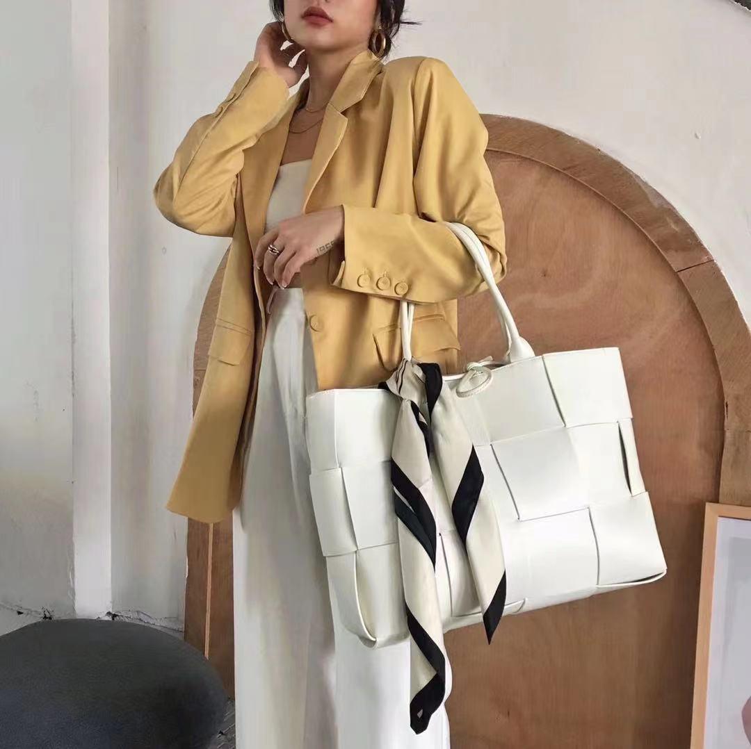 European And American Woven Leather Block Tote Bun Mother And Child Bag Female Bag - Trendha
