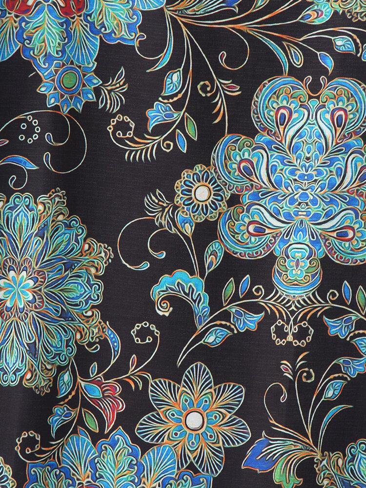 Women Vintage Floral Print Half Sleeve Ethnic Style Midi Dress - Trendha
