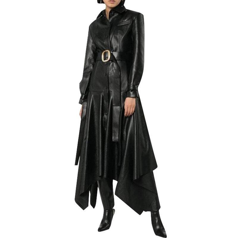 Mid-length slim leather jacket - Trendha