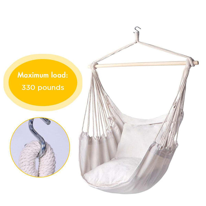 Single People Cotton Canvas Hammock Chair Swing Hanging Chair with Pillow Hook Stick Outdoor Garden Camping Home - Trendha