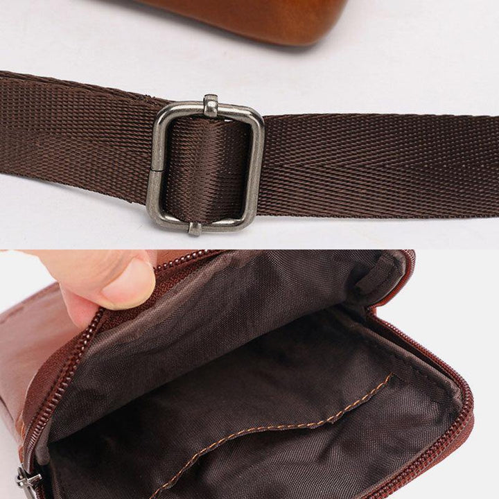 Men Genuine Leather Vintage Multifunctional 6.5 Inch Zipper Hasp Phone Bag Crossbody Bag Waist Bag - Trendha