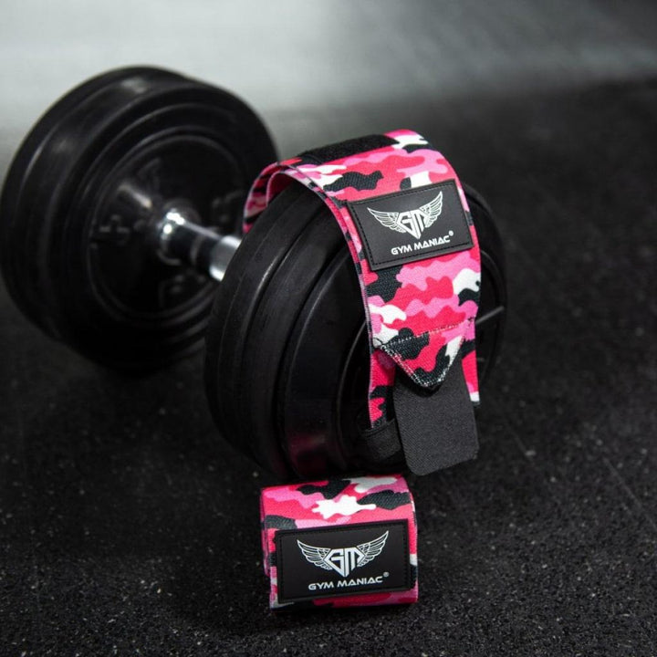 Gym Maniac Pink Camo GM Weightlifting Wrist Wraps - Trendha
