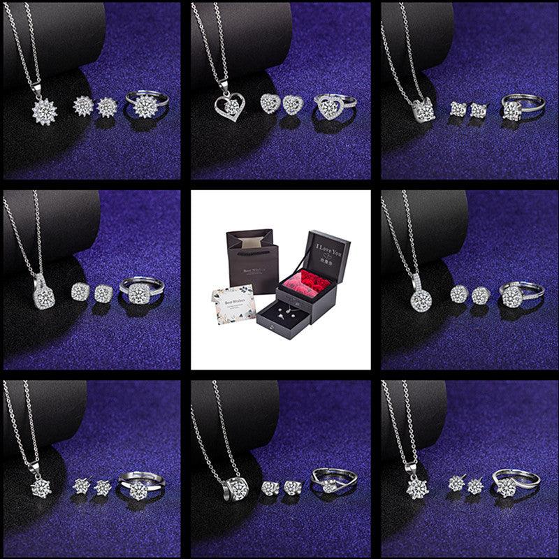 Six Claw Moissanite Ring Stud Necklace Women's Jewelry Set - Trendha