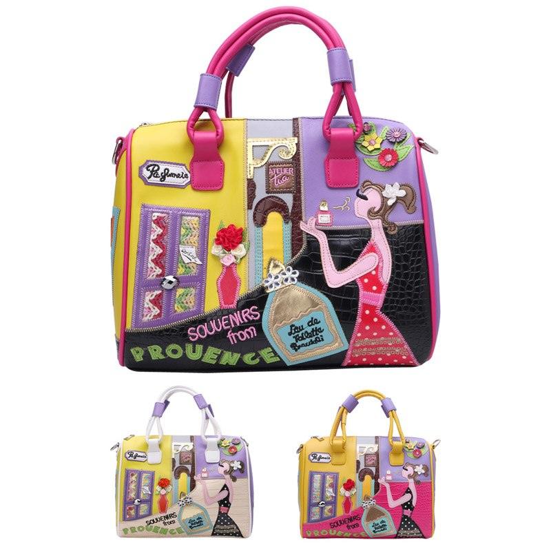 Women's European and American Style Solid Zipper Tote with Cartoon Embroidery - The Perfect Travel & Messenger Handbag - Trendha