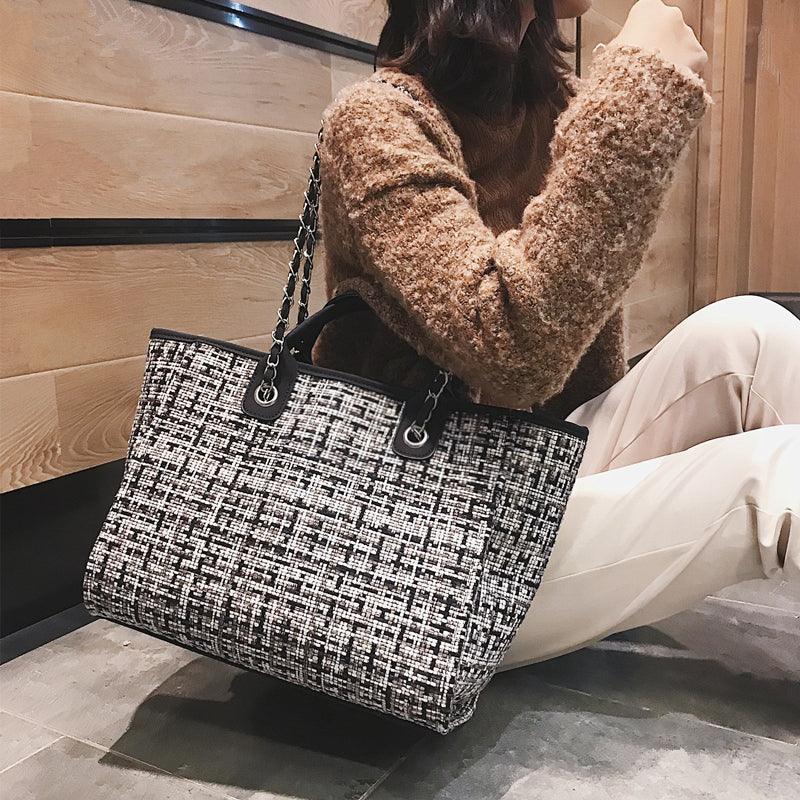 Plaid cloth handbag Fashion big bag Spring and summer new chain shoulder bag tide small fragrance handbag - Trendha