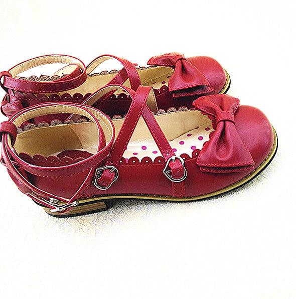 Cross Strap Bow Round Toe Girl Princess Shoes - Trendha