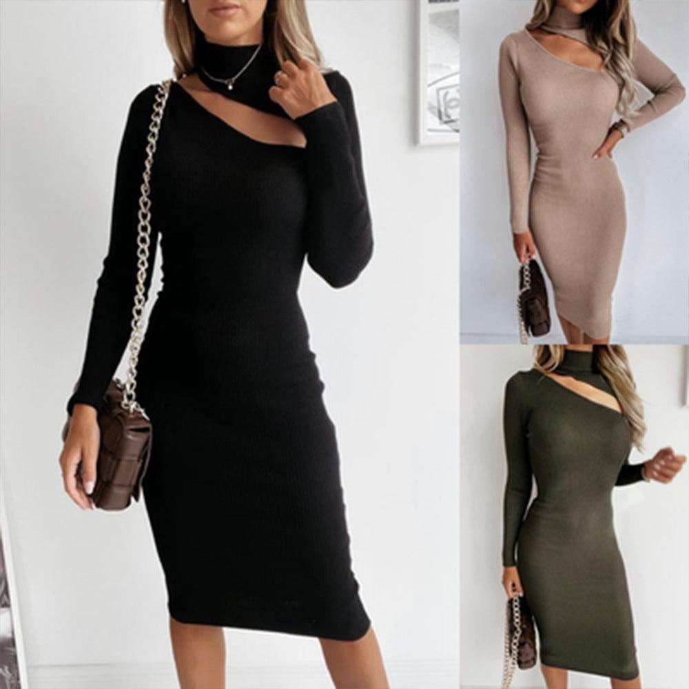 Sexy Off-The-Shoulder High-Waist Hedging Base Dress - Trendha