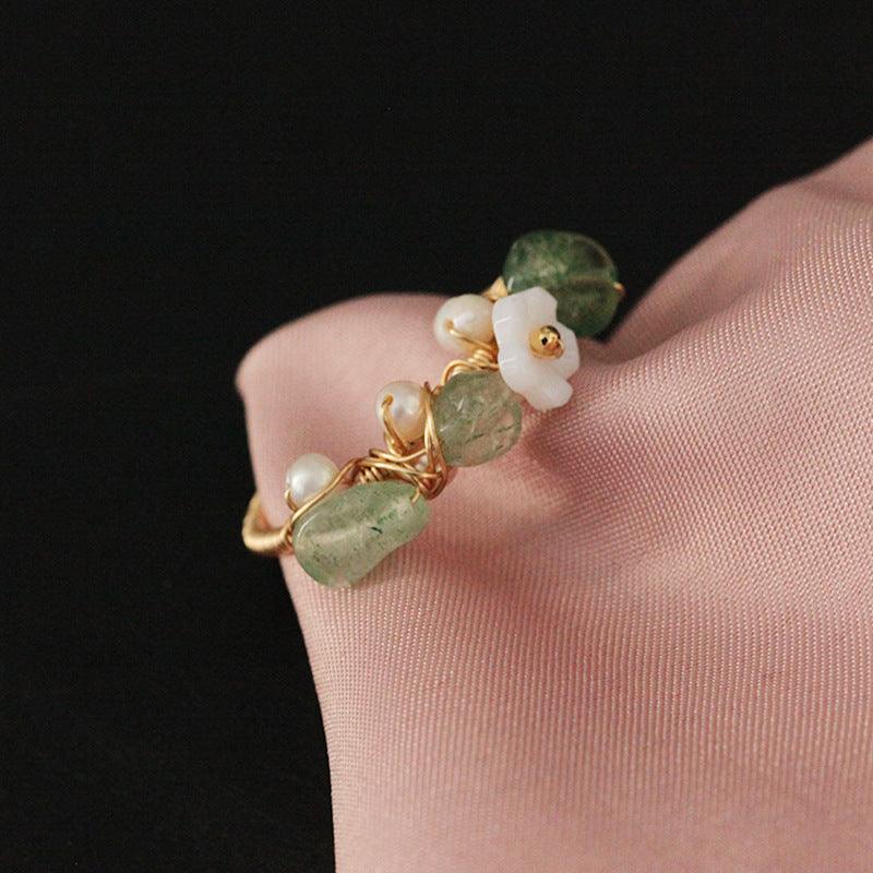 Original stone knitted flower ring - Trendha