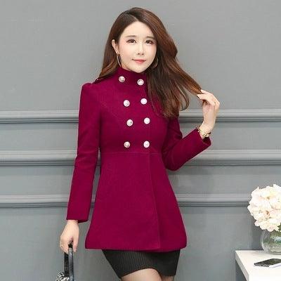 Slim slimming plus size mid-length woolen coat - Trendha