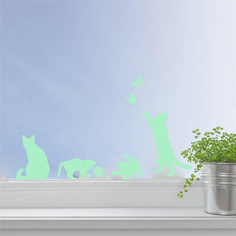 Honana DX-154 30X18CM Fluorescent Glow Naughty Cat Play With Butterfly Wall Sticker Home Bedroom Decor - Trendha