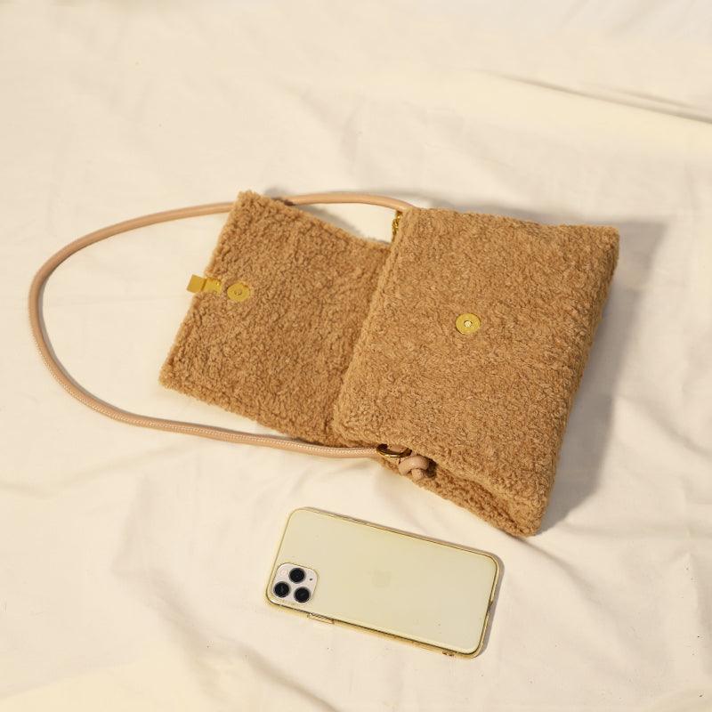 New Faux Lamb Wool Double Crossbody Shoulder Armpit Bag Winter - Trendha