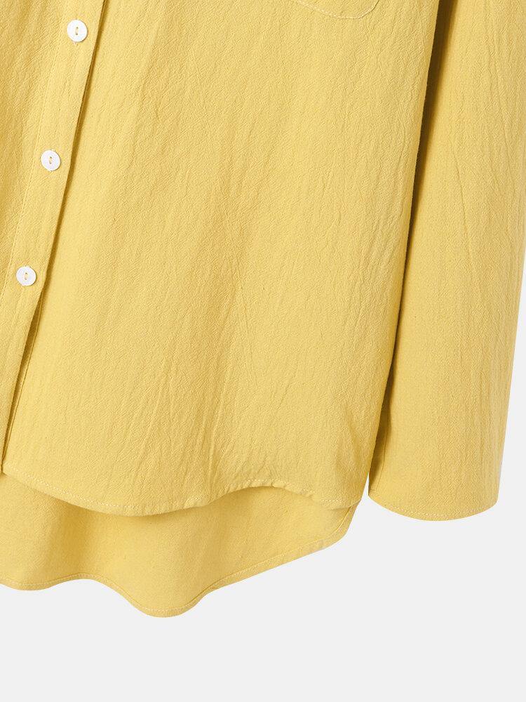 Women Mustard Yellow V-neck Front Pocket Design Long Sleeve Casual Shirts - Trendha