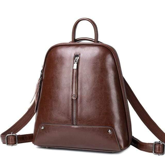 Fashion Oil Wax Leather Women's Backpack - Trendha