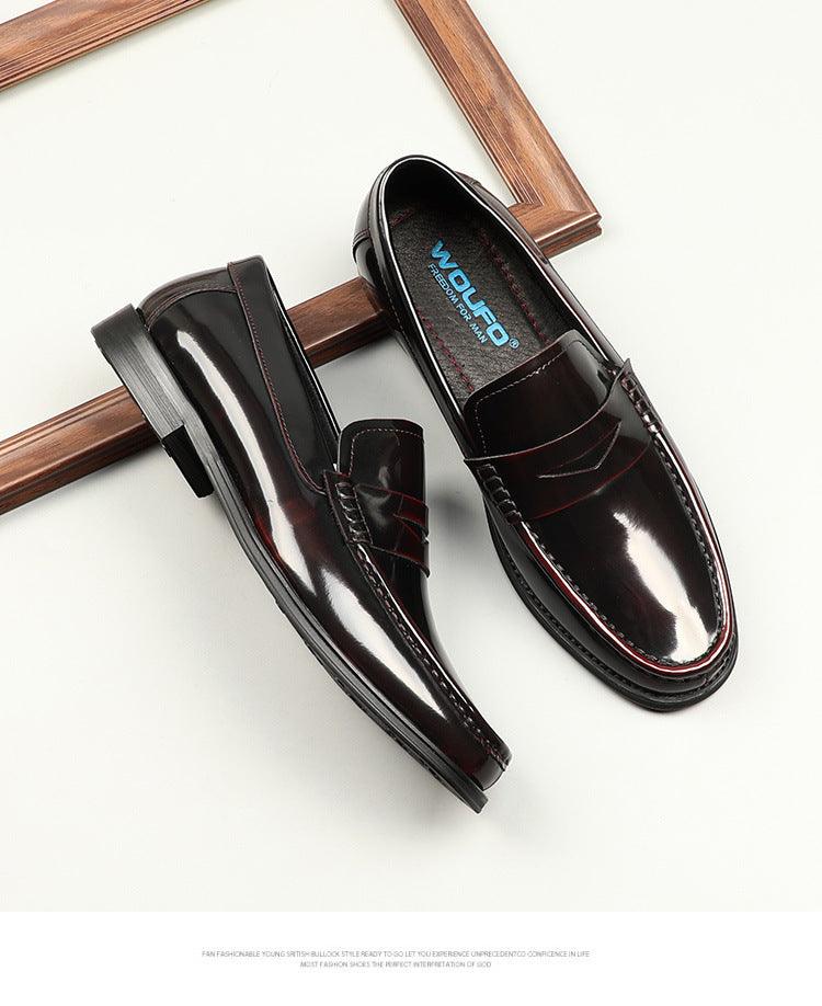 Korean Style One-foot Patent Leather Round Toe Loafers Commuter Shoes - Trendha