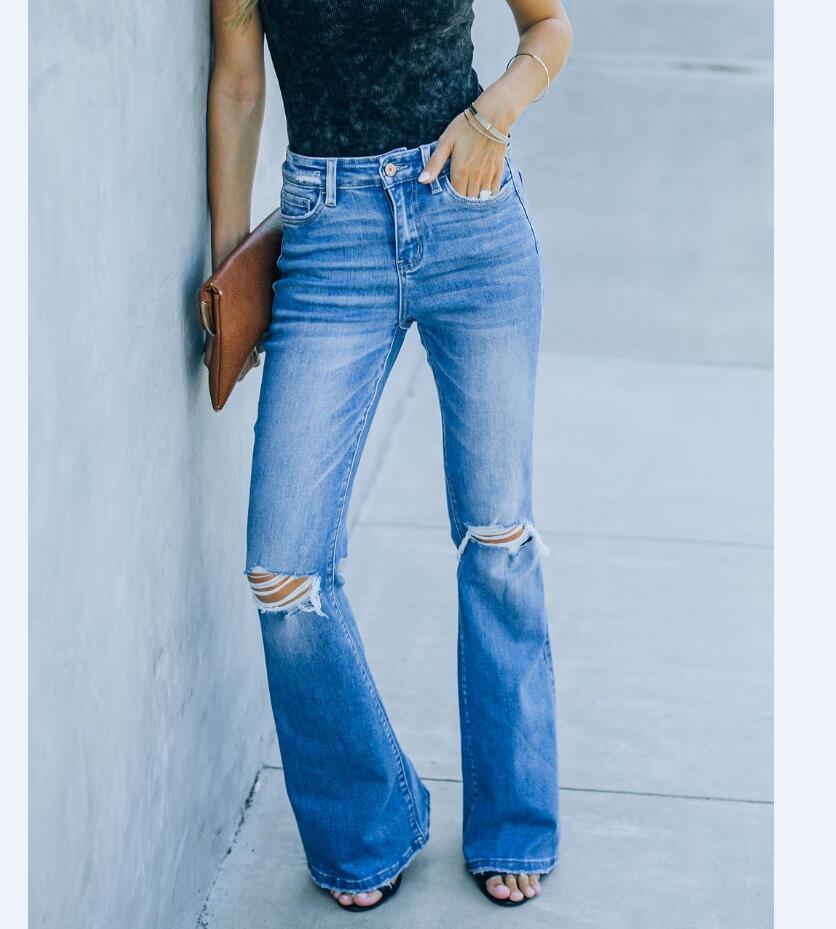 New Women's Denim Trousers With Ripped Holes And Washed Thin - Trendha