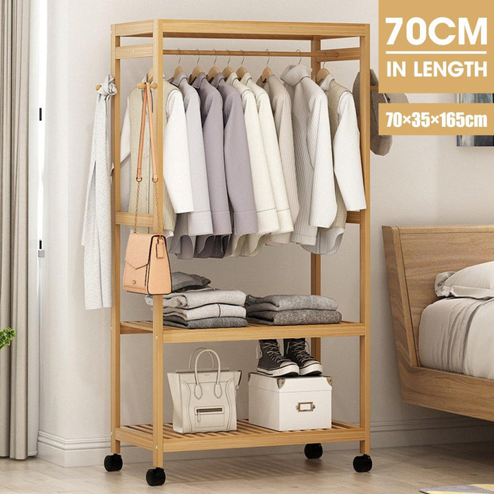 2-Tier Wooden Clothes Garment Hanging Stand Rack Household Clothes Storage Shelf Stand - Trendha