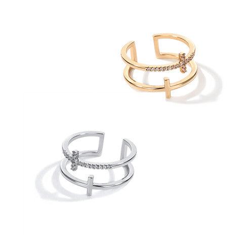 Double Cross Miniature Copper Inlaid Zircon Ring - Trendha