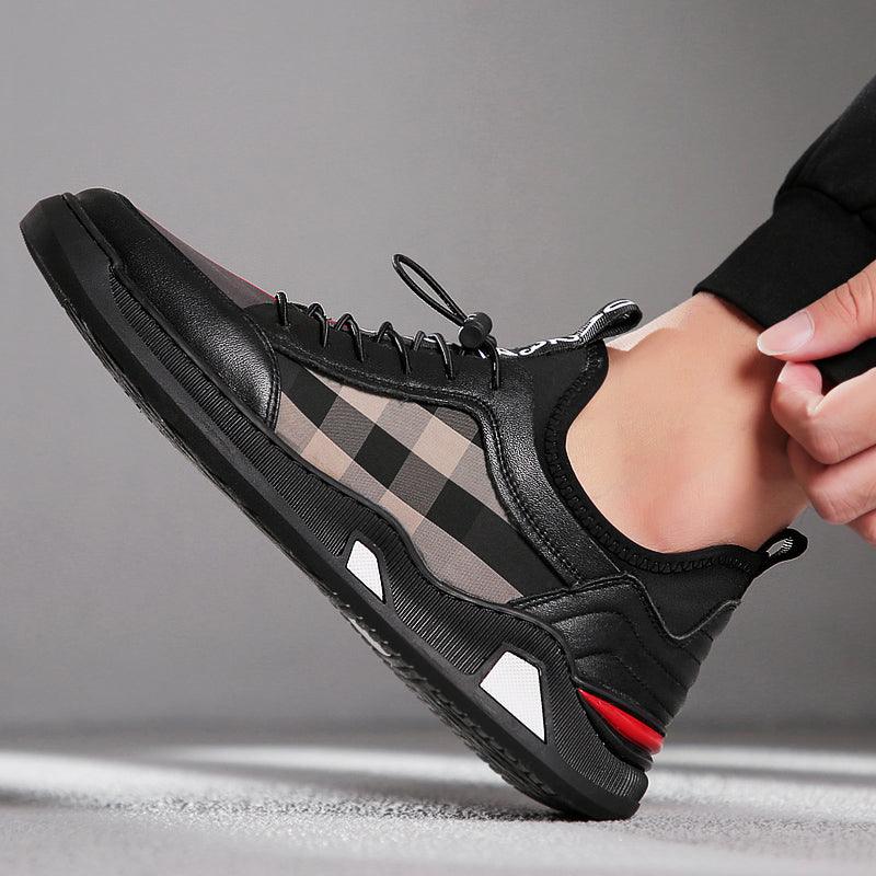 Men's Check-Panel Microfiber Lace-Up Sneakers
